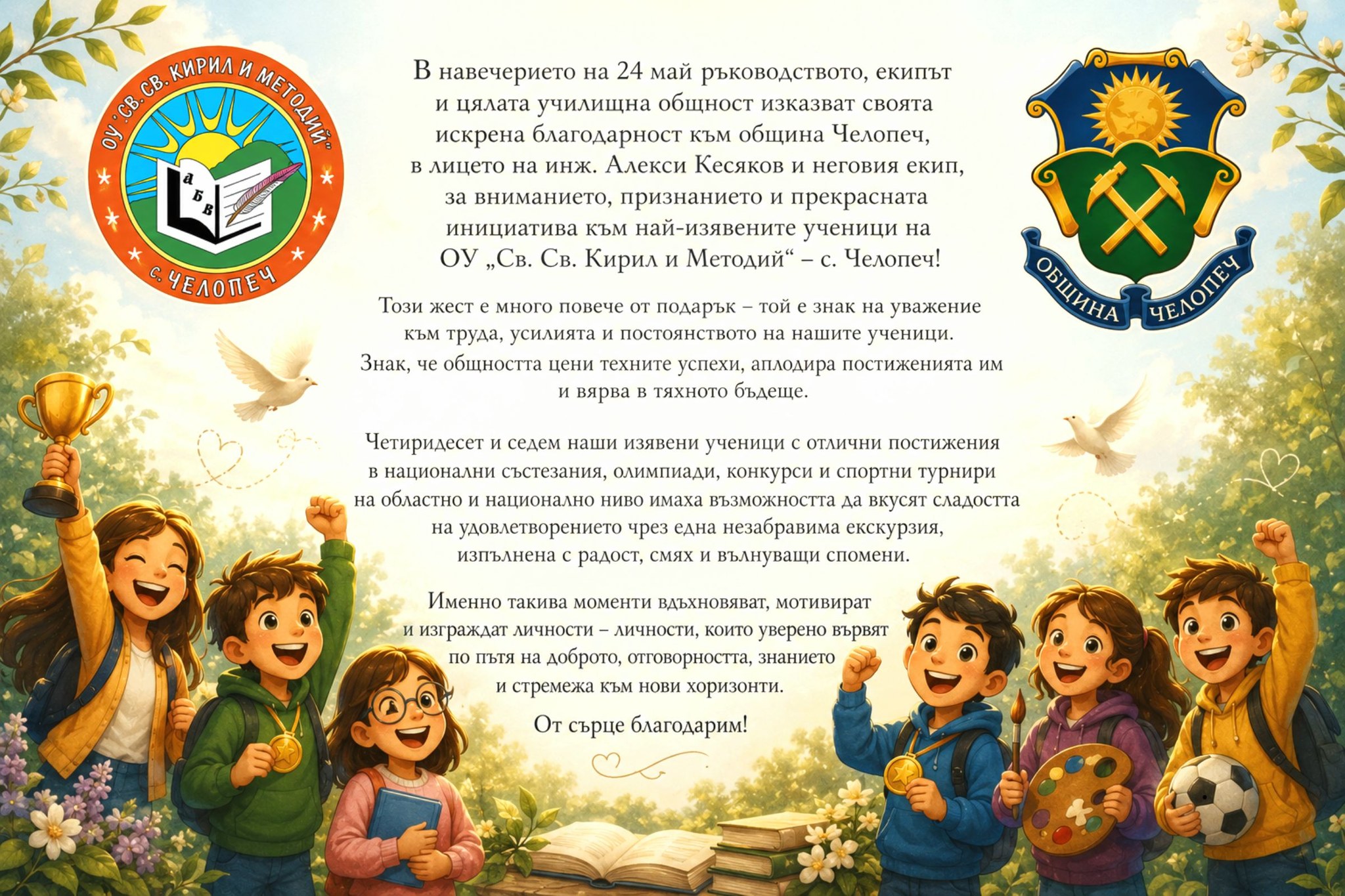 Благодарим на община Челопеч, в лицето на инж. Алекси Кесяков и неговия екип